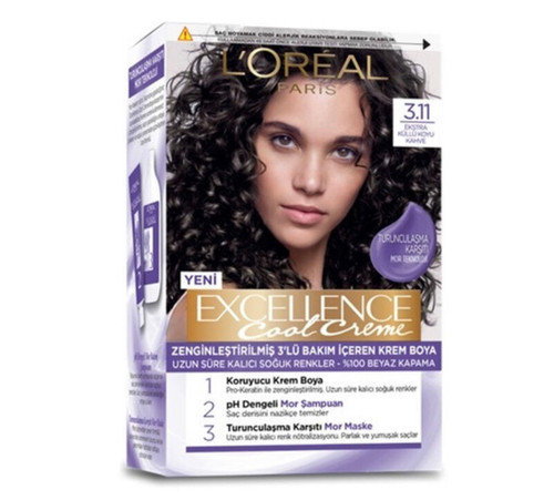 رنگ موی لورال 3.11 قهوه ای تیره دودی سری Excellence cool creme