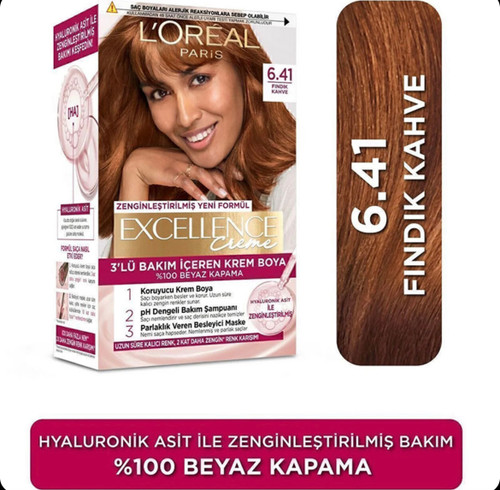 رنگ مو لورال 6.41 رنگ قهوه ای فندقی Fındık Kahve سری Excellence Creme